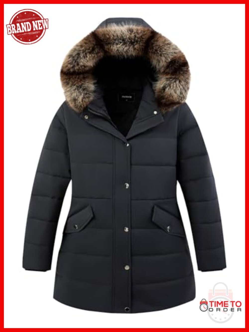Plus Size Parka Down Coat Detachable Hood Windproof Waterproof Winter